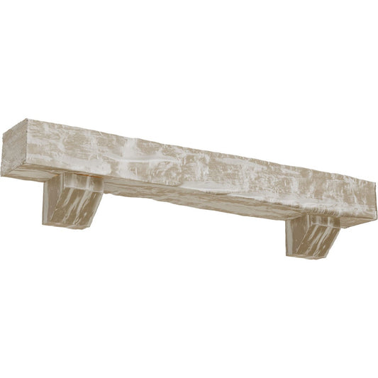 Ekena Millwork 72-in W x 8-in H x 8-in D White Washed Hollow Urethane Rustic Fireplace Mantel MANURW08X08X72ASWH