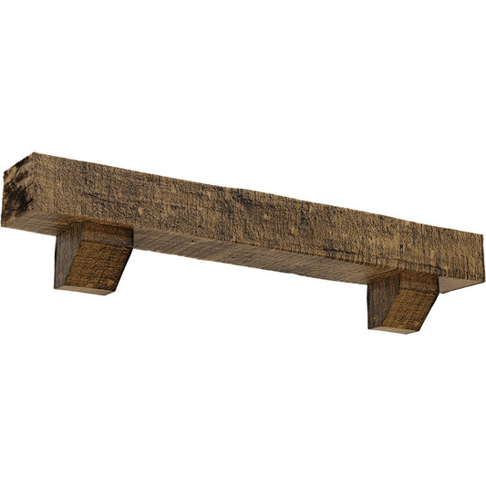 Ekena Millwork 72-in W x 8-in H x 8-in D Golden Oak (Natural) Hollow Urethane Rustic Fireplace Mantel MANURC08X08X72ASNG