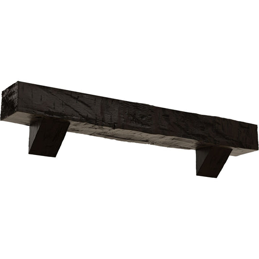 Ekena Millwork 48-in W x 6-in H x 8-in D Walnut (Premium) Hollow Urethane Rustic Fireplace Mantel MANUHH06X08X48BKZW