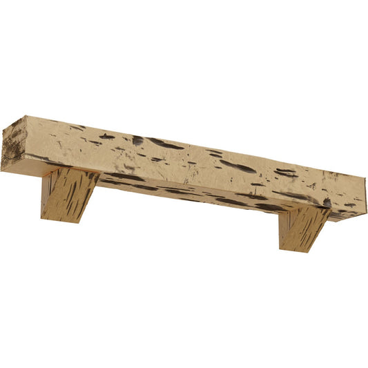 Ekena Millwork 72-in W x 4-in H x 4-in D Pine (Natural) Hollow Urethane Rustic Fireplace Mantel MANUPC04X04X72BKPP