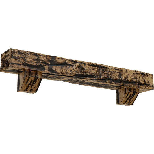 Ekena Millwork 48-in W x 8-in H x 10-in D Golden Oak (Natural) Hollow Urethane Rustic Fireplace Mantel MANURW08X10X48ASNG