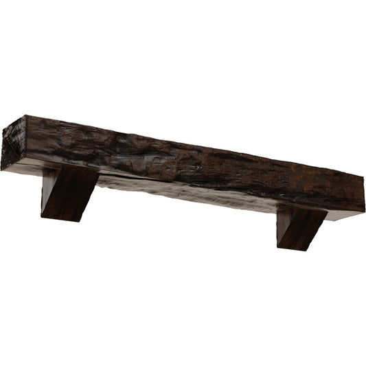 Ekena Millwork 72-in W x 4-in H x 4-in D Aged (Premium) Hollow Urethane Rustic Fireplace Mantel MANURW04X04X72BKZD