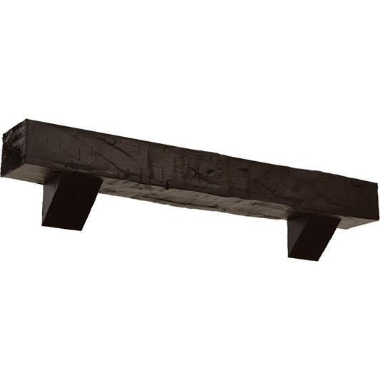 Ekena Millwork 60-in W x 4-in H x 4-in D Mahogany (Natural) Hollow Urethane Rustic Fireplace Mantel MANUHH04X04X60BKNM
