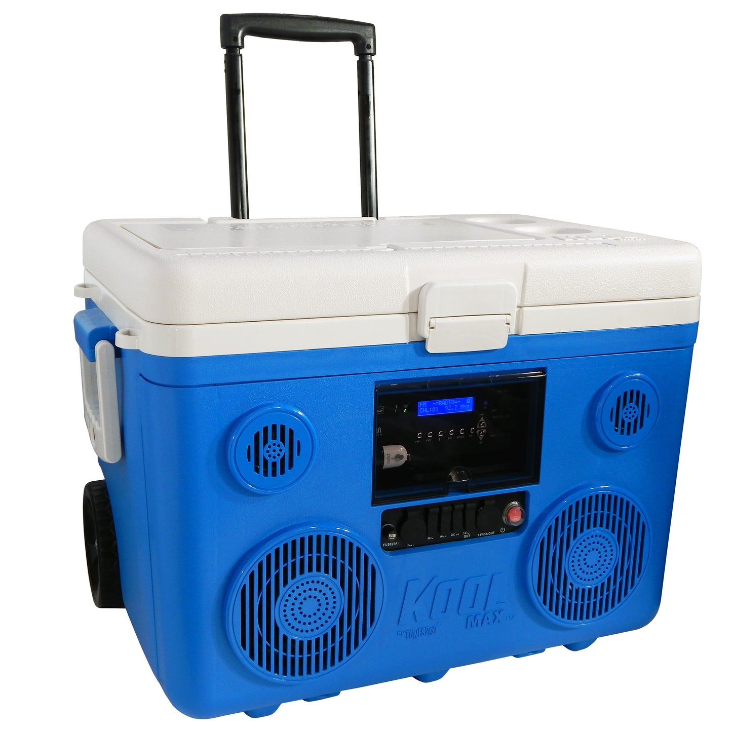 TUNES2GO Blue Insulated 40 Quart Beverage Cooler with Wheels and Telescoping Handle CA-E065A