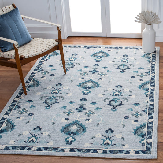 Safavieh Metro Miwako 8 x 10 (ft) Tufted Wool Blue/Ivory Rectangular Indoor Floral/Botanical Bohemian/Eclectic Area rug