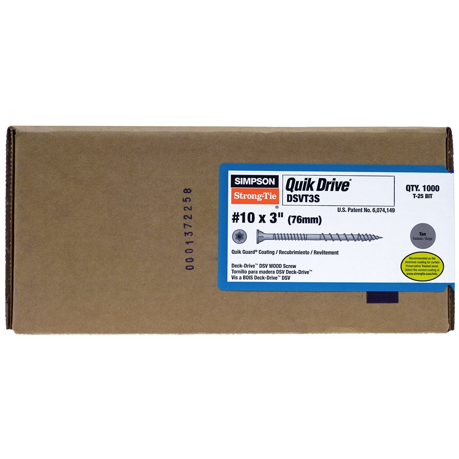 QUIK DRIVE BY SIMPSON STRONG TIE #10 x 3-in Wood To Wood Deck Screws (1000-Per Box) DSVT3S