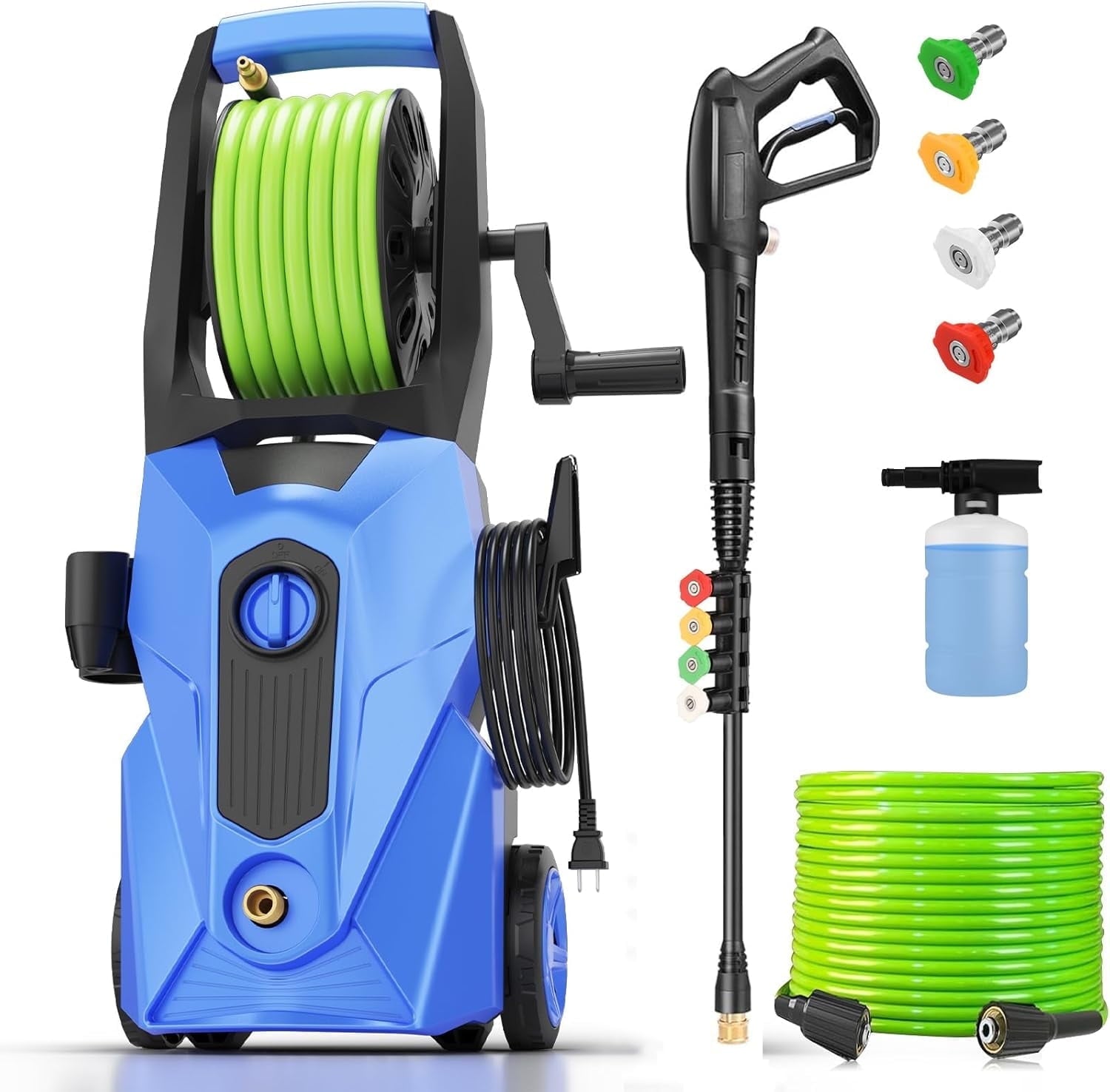 5000PSI Electric Pressure Washer，2025 New Power Washer with 33FT Resistant Extension Pressure Washer Hose Reel, 4 Nozzles, Professional Powerwashers for Home/Car(Blue)