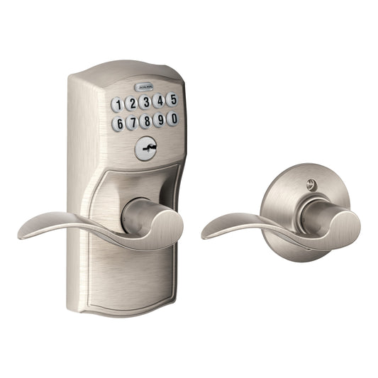 Schlage Customizable Keying Camelot-Accent Satin Nickel Electronic Handle with Keypad FE575 CAM 619 ACC G