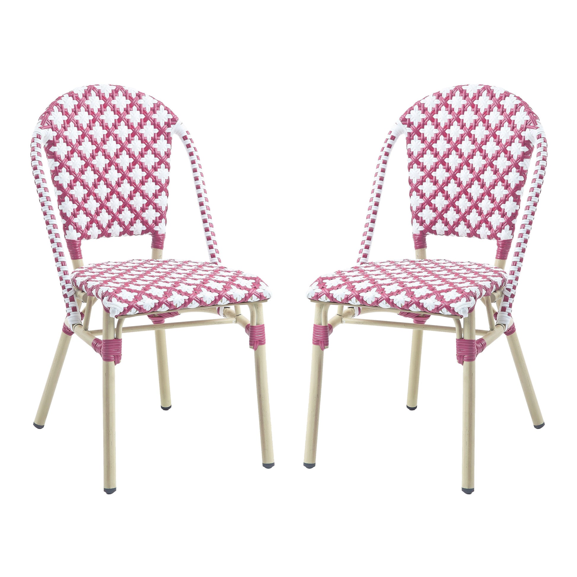 Furniture of America Set of 2 Wicker Natural Tone Aluminum Frame Stationary Dining Chair with Woven Seat