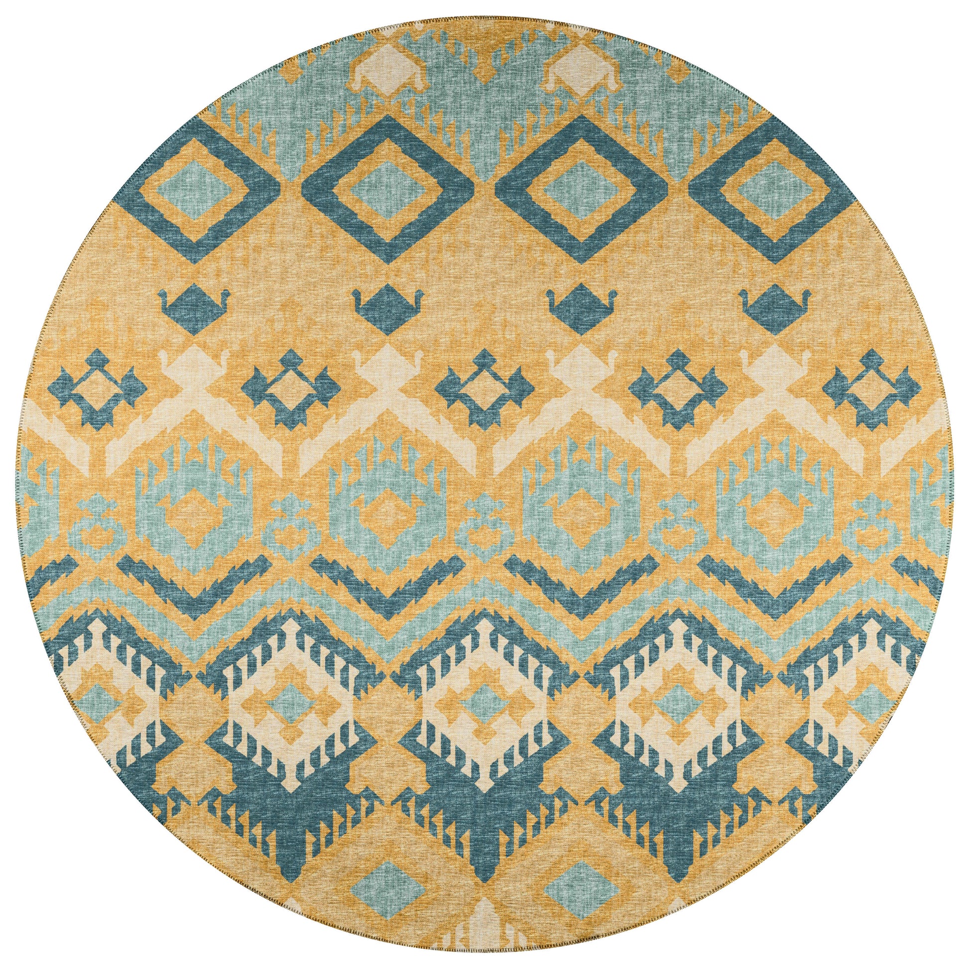 Addison Rugs Yuma 8 x 8 (ft) Yellow Round Indoor/Outdoor Ikat Moroccan Area rug