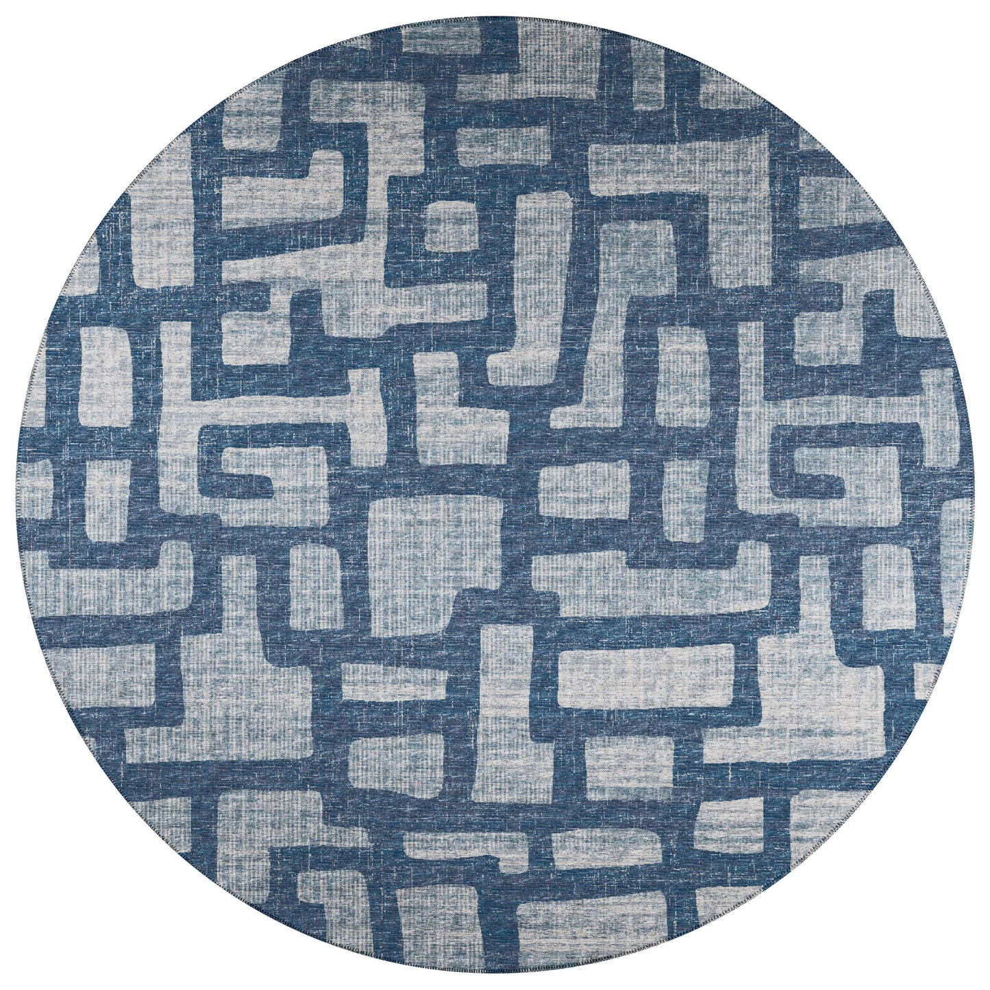 Addison Rugs Yuma 8 x 8 (ft) Blue Round Indoor/Outdoor Geometric Mid-Century Modern Area rug