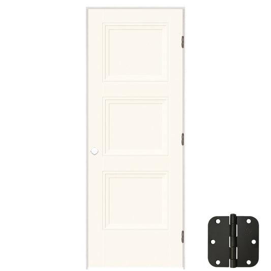 Masonite 24-in x 80-in Snowstorm Hollow core 3-panel square Right hand Smooth Prefinished Molded composite Flat Jamb Single Prehung Interior Door