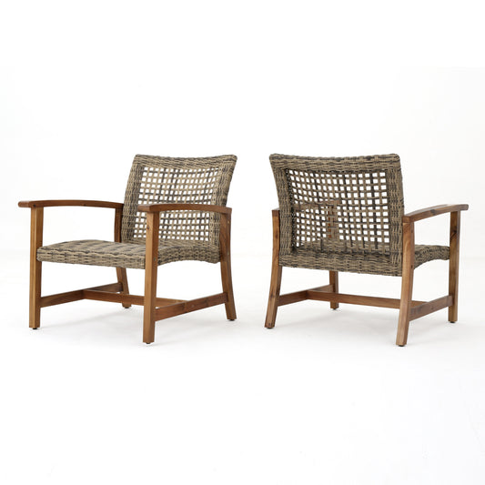 Best Selling Home Decor Hampton Set of 2 Rattan Natural Wood Frame Stationary Conversation Chair with Cushioned Seat