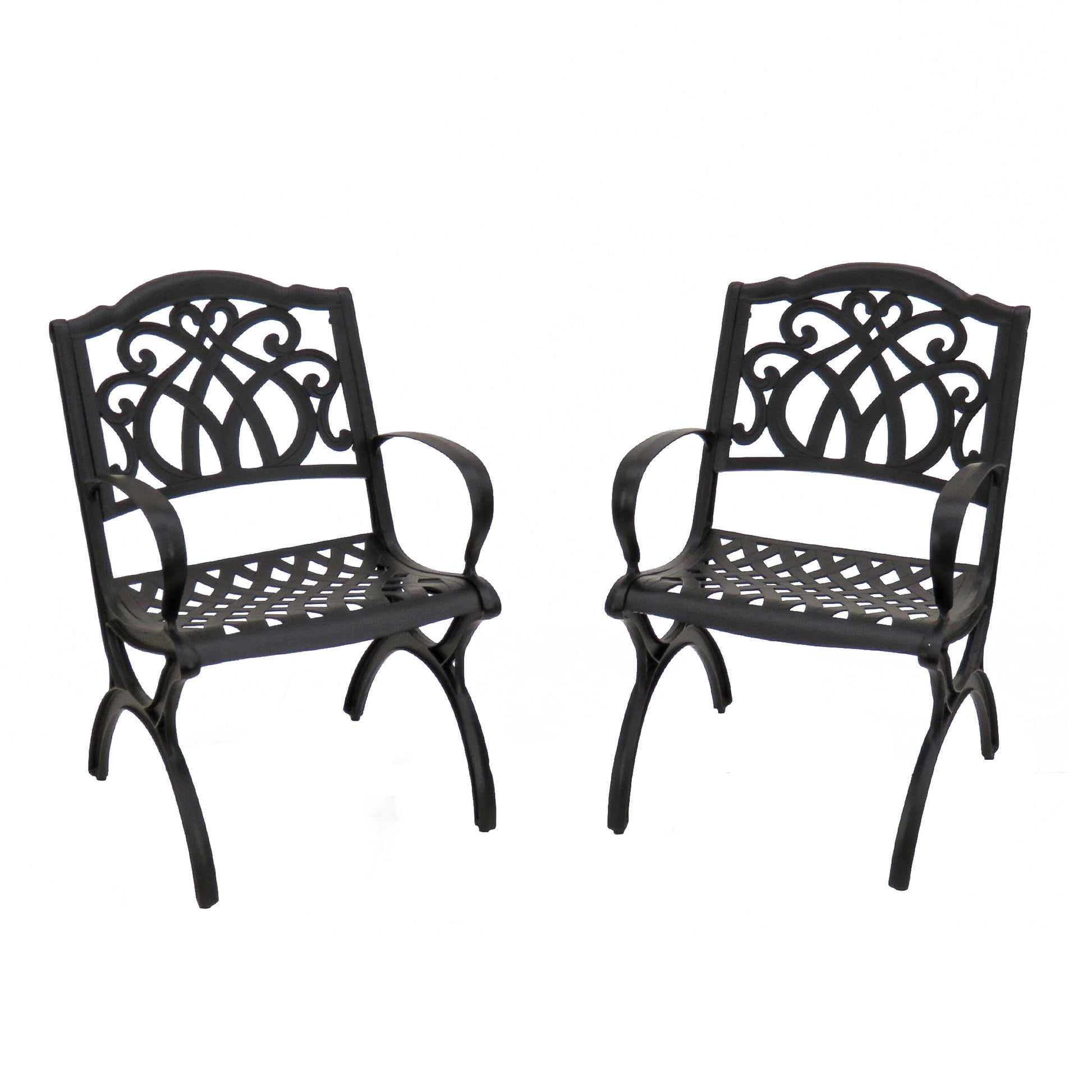 National Outdoor Living Leeds Set of 2 Charcoal Metal Frame Stationary Dining Chair with Solid Seat