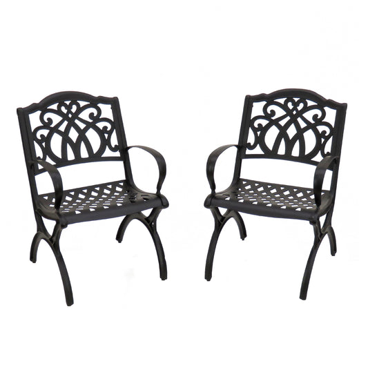 National Outdoor Living Leeds Set of 2 Charcoal Metal Frame Stationary Dining Chair with Solid Seat