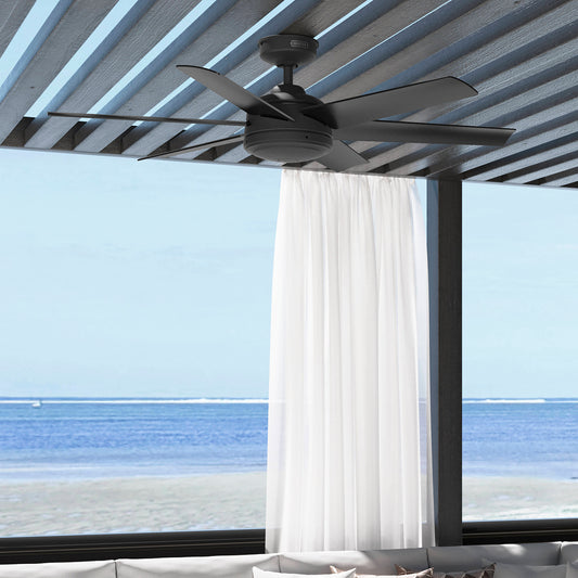 Hunter Jetty WeatherMax 52-in Outdoor Matte Black with Matte Black Blades Ceiling Fan Without Light ( 6 -Blade ) 5193876