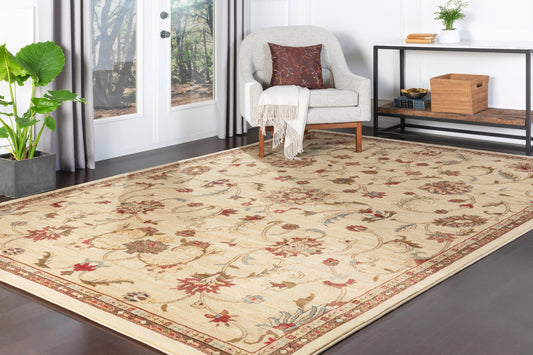 Livabliss Riley 7 x 10 (ft) Khaki Rectangular Indoor Border Oriental Pet Friendly Area rug