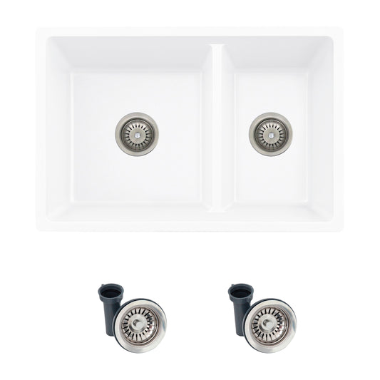 Stylish Dual-mount 27.25-in x 18.38-in Composite Double offset bowl Kitchen Sink