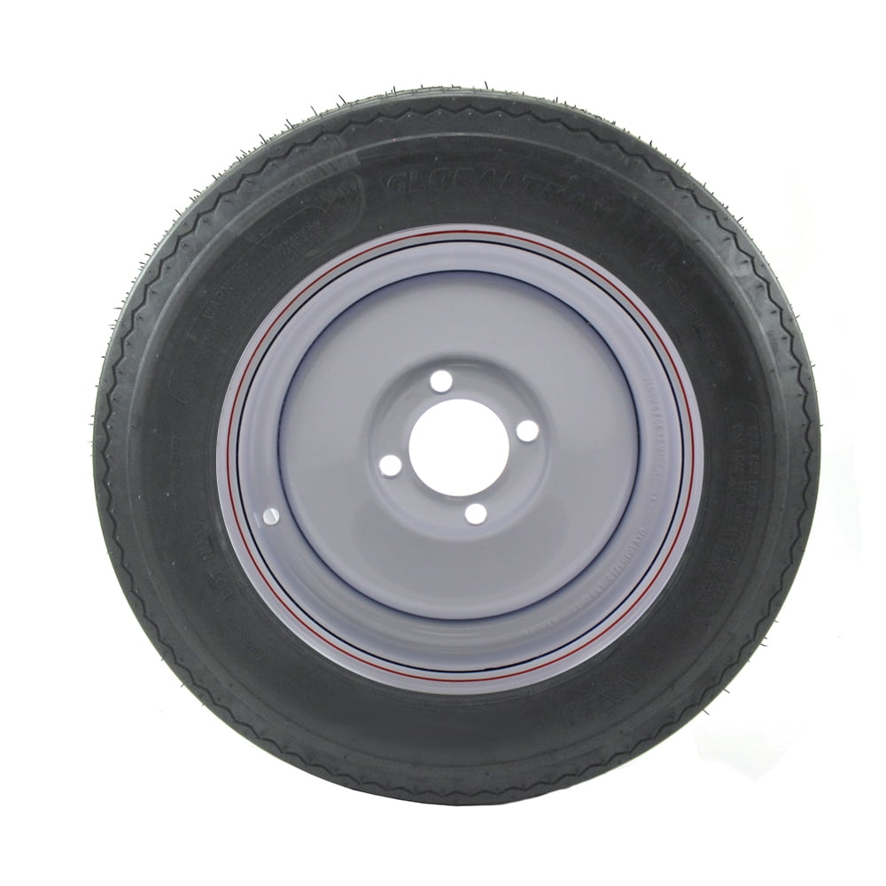 5.30X12 GlobalTrax Trailer Tire LRC on 4 Bolt White Solid Wheel