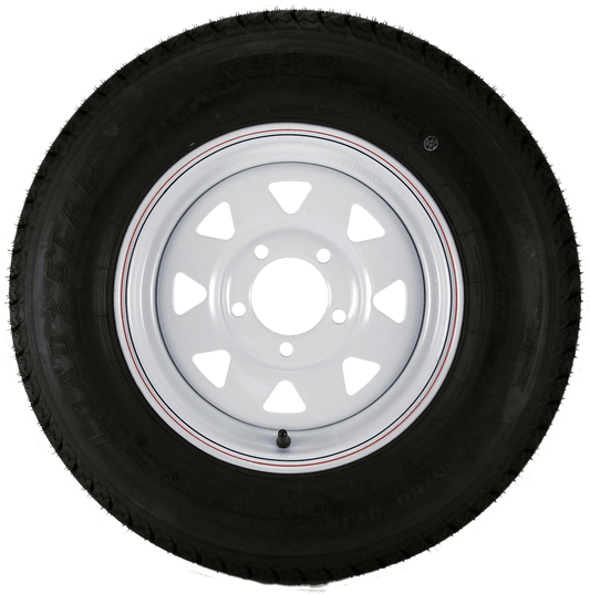 5.30X12 Loadstar Trailer Tire LRC on 5 Bolt White Spoke Wheel with Pin Striping