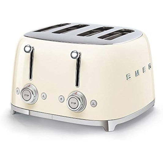 50's Style Retro Aesthetic 4 Slice Toaster 6 Presets Extra Wide Slots Cream