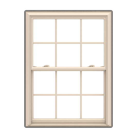 Pella 150 Series 31-1/2-in x 45-1/2-in Almond Almond Vinyl Replacement Double Hung Window Low-E argon Double Pane Glass with Grids (Full Screen Included)