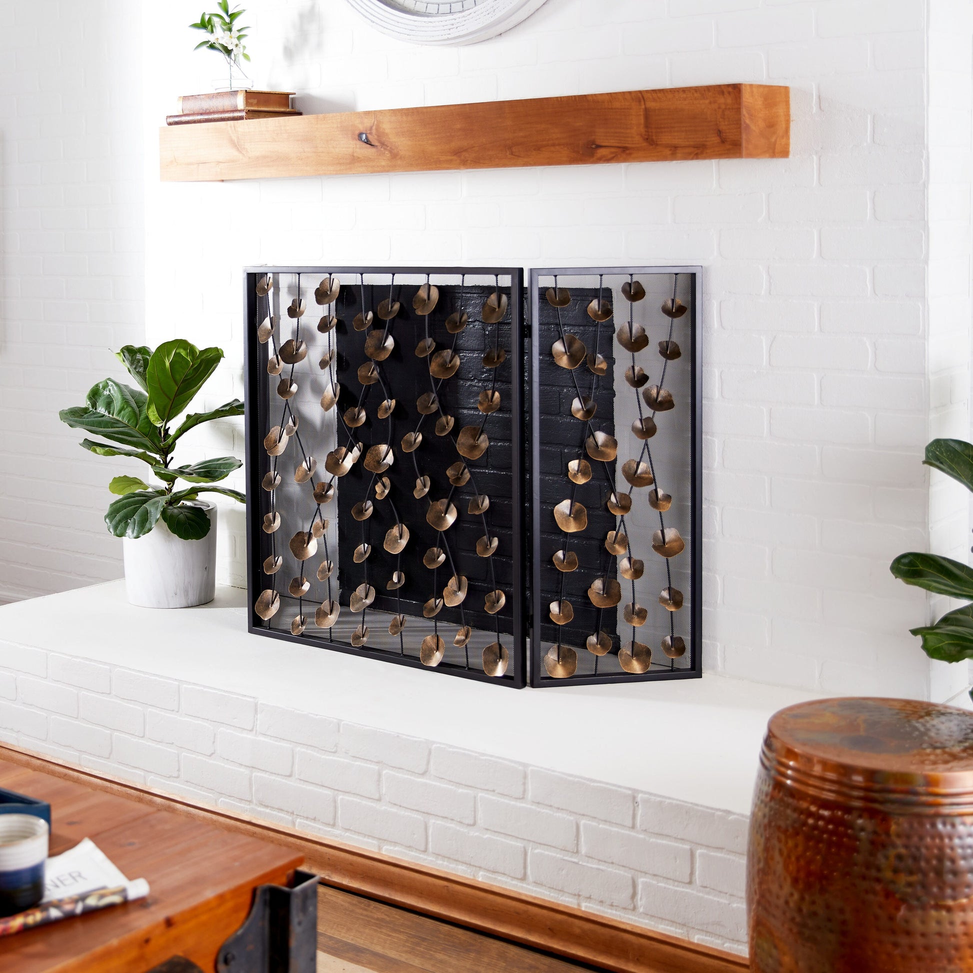 Grayson Lane 56-in Iron 3-Panel Flat Fireplace Screen 46269