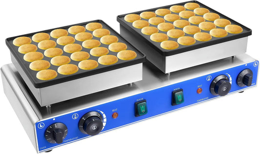50pcs Mini Dutch Pancake Baker,1700W Commercial Kitchen Non-Stick Pans Electric Waffle Machine French Muffin Irons 50-300℃ Temp Control Portable 1.6 Inches Pancake Maker for Home and Restaurants