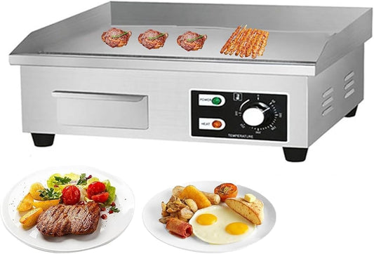 Commercial Electric Griddle, 17" Teppanyaki Grill, 2500W Electric Flat Top Grill, Stainless Steel Electric Countertop Griddle, 50-300℃ Countertop Griddle for Pancake, Chicken