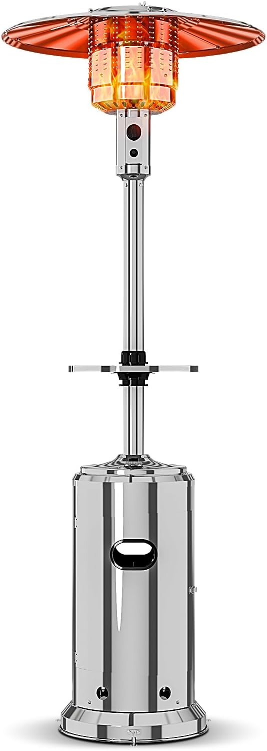 Hipicute 48,000 BTU Patio Heater, Portable Heater With Wheels, Stainless Steel Propane Outdoor Heaters for Patio, Backyard, Balcony, Silver