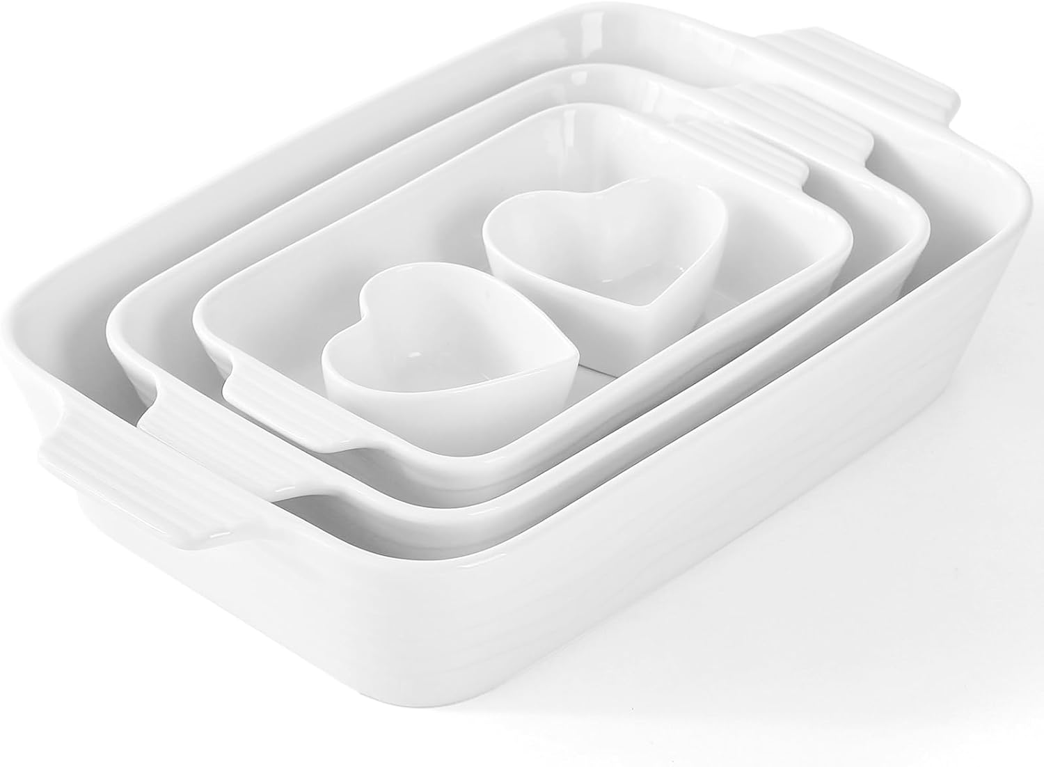 Baking Dish for Oven Casserole Dishes Bakeware Set With Ramekin Ceramic Lasagna Pan 9×12.8 Inch Large Deep Baking Dishes Rectangular Non-Stick Baking Pans for Kitchen Baking and Roasting White