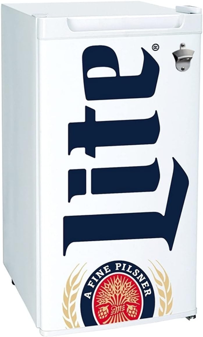 Miller Lite Refrigerator - 3.2 Cubic Feet Capacity, White, Fridge For Kitchen, Bedroom, office, Dorms, Cuarto, Cool Storage For Wine, Drink, Beverages, Compact Free Standing, Neveras Pequeñpara