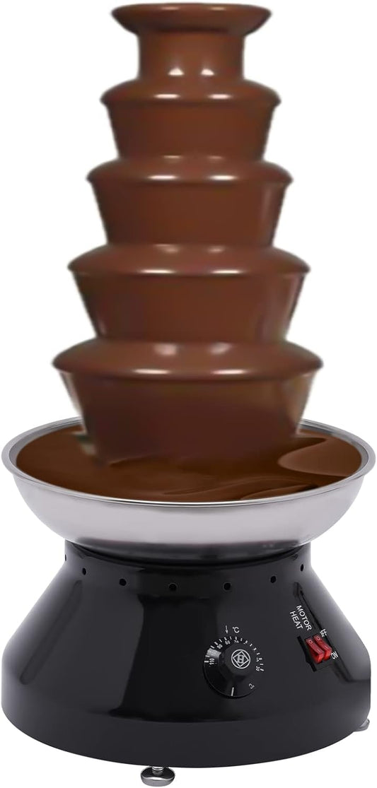 Chocolate Fountain Commercial Hot Chocolate Fondue Tower,5 Layers Large Chocolate Fondue Tower, Stainless Steel Hot Chocolate Waterfall for Wedding,Party (Black)