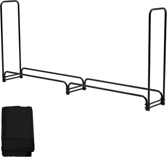 Outdoor Firewood Rack with Cover, Heavy Duty Firewood Holder & Waterproof Cover, 8.5 ft 1/2 Cord of Firewood for Fireplace, Patio, Log Storage Rack