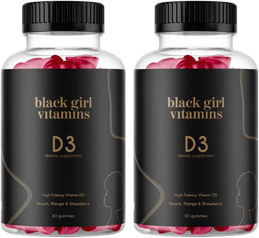 Black Girl Vitamins - Vitamin D3 Gummies, for Immune, Energy, and Bone Support, 2000IU (50mcg) Vitamin D per Serving, Gluten-Free Vitamin D Gummies