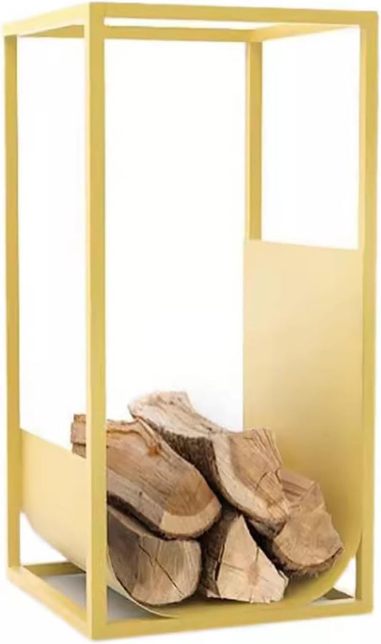 Rectangle Firewood Rack Stand 23.6inch Tall, Heavy Duty Steel Logs Holder Indoor Fireplace Accessories, Easy Assembly (Color : Gold)