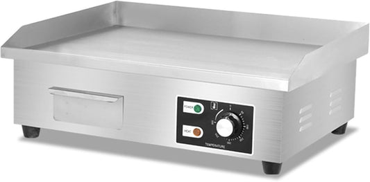 110V 1500W 22" Commercial Electric Countertop Griddle Flat Top Grill Hot Plate BBQ, Adjustable Thermostatic Control 122°F-572°F, Stainless Steel Restaurant Grill for Kitchen