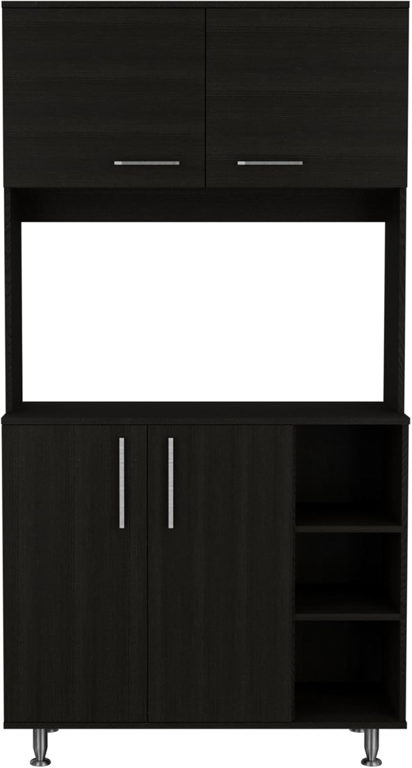 Black Pantry Cabinet for Kitchen - Spacious Top Appliances, Bottom Space Pots with Air Fryers and Appliances