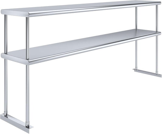 KPS Stainless Steel Double Overshelf 14" x 72" for Prep Table – 2-Tier Adjustable Restaurant Kitchen Storage Shelf, Heavy Duty NSF Certified