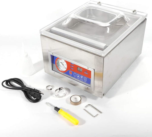 DZ-260C Automatic Vacuum Packaging Machine, 120W Commercial Digital Vacuum Packing Sealing Machine Kitchen Food Preservation Sealing Machine (USA Stock)
