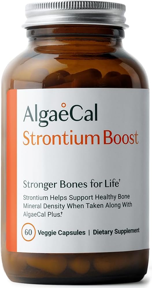AlgaeCal - Strontium Boost, Natural Calcium Supplement for Bone Density Increase, Strontium Citrate 680 mg, Easy to Swallow for Bone Health & Bone Strength, Gluten-Free - 60 Veggie Caps- Made in USA