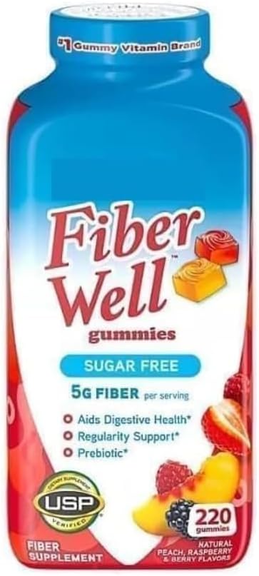 Vita Fiber Well Gummies, Sugar Free, Peach, Raspberry & BlackBerry Flavors, 220 Count, Pack of 1