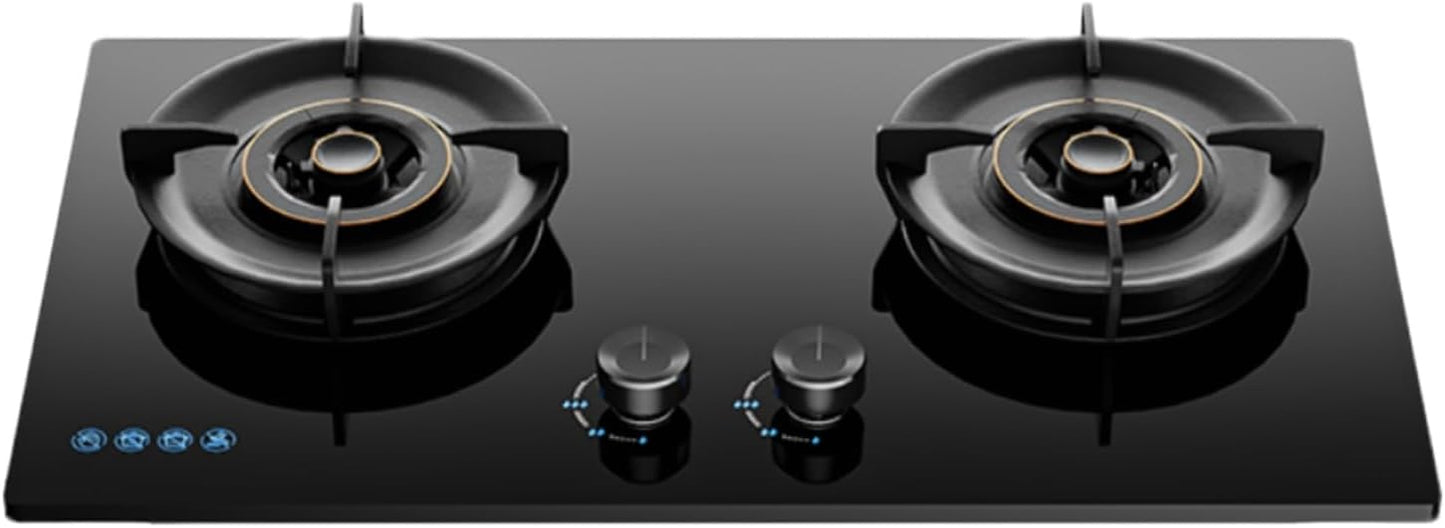 Double Burner Stove with Energy-gathering Stove Rack Burner,Tempered Glass Outdoor Portable Camping Stove,LPG or NG Can be Used 5.2kw High Power(LPG)