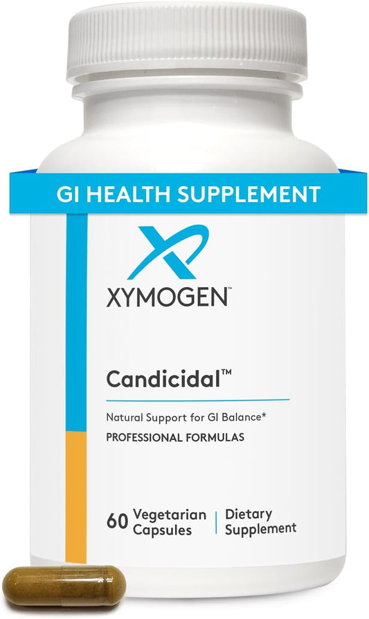 XYMOGEN Candicidal - Natural Support for Healthy Microbial Balance and GI Health - Oregano Extract, Sodium Caprylate, Ginger, Turmeric & Olive Leaf Extract (60 Capsules)