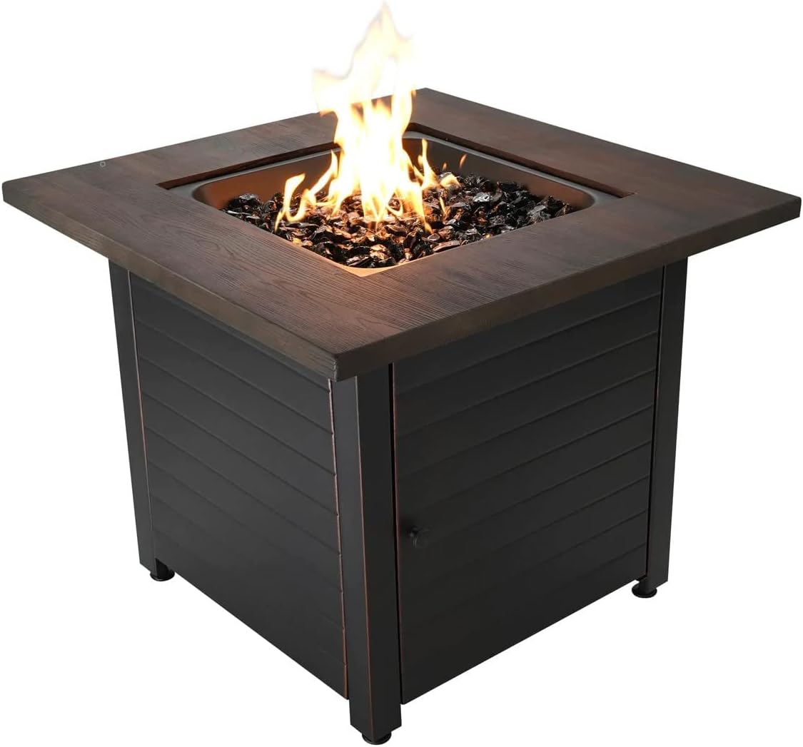 Endless Summer, The Spencer, Square 30" Outdoor Propane Fire Pit, Includes Black Fire Glass, Table Insert, & Protective Cover
