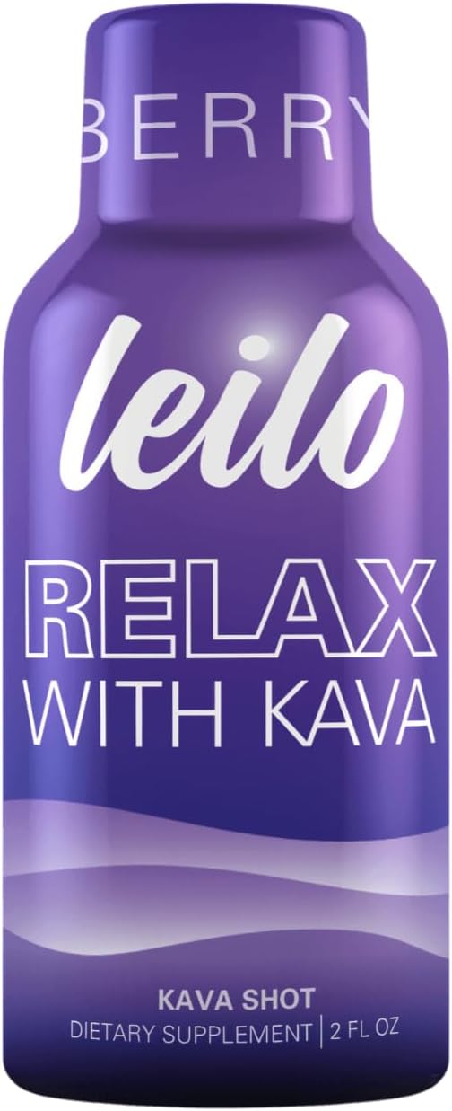 Leilo | Kava Relaxation & Wellness Shot | Plant-Based & Non-Alcoholic | Helps Reduce Stress and Promotes Relaxation | 200mg, Berry Flavored, 2 Ounces, Pack of 12