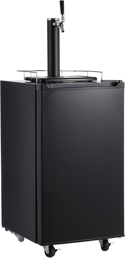 Beer Kegerator, Single Tap Draft Beer Dispenser, Full Size Kegerator and Keg Beer Cooler With Shelves & Drip Tray & 4 Casters, Stainless Steel Keg Dispenser, 32°F- 50°F Temperature Control, 97L