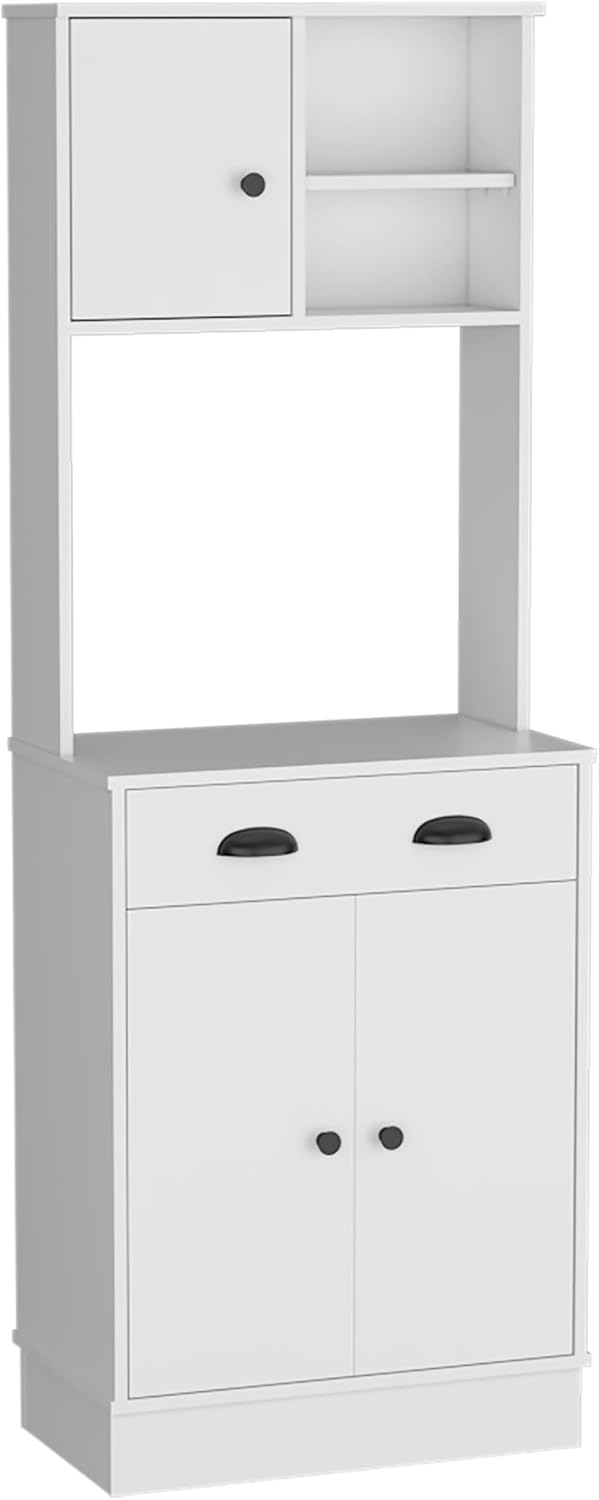 SNNAQON Microwave Stand with 3 Doors and Drawer, Kitchen Storage Cabinet with Appliance Countertop and Shelves for Pantry, Dining Room or Utility Space Organization， Multi-Door Kitchen Cabinet,White2