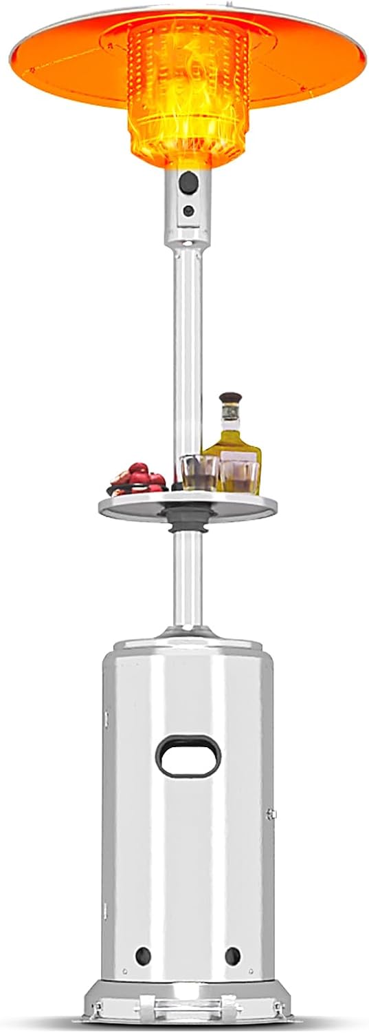 Propane Patio Heater,48000BTU Outdoor Gas Heater with Ignition Systems and Wheels, Stainless Steel Deck Heater for Backyard Garden Restaurant Cafes,Double-Layer Burner,Cover Up 200 Sq.ft