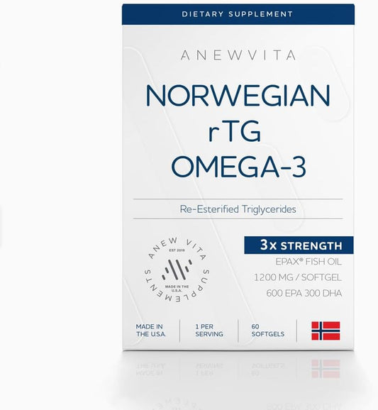 Norwegian rTG Omega 3 Fish Oil for Brain & Heart Boost, Triglyceride Fish Oil Omega 3 Supplements, 300 DHA 600 EPA Omega 3 Softgels Essential Fatty Acids for Eyes, Skin & Joints, 1200mg, 60 Servings